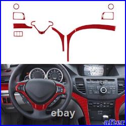 10Pcs Carbon Fiber Interior Dashboard Panel Cover Trim For Acura TSX 2009-14 Red