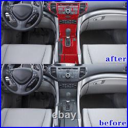 12Pcs Red Carbon Fiber Interior Center Console Cover Trim For Acura TSX 2009-14