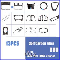 13PCS Soft Carbon Fiber Interior Cover Trim Decal Set for BMW E90 3 Series 05-12