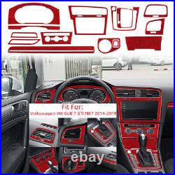 14Pcs Red Carbon Fiber Full Interior Kit Cover Trim For VW Golf 7 GTI MK7 14-19