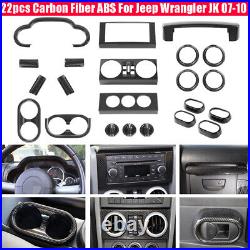 22PCS Carbon Fiber ABS Interior Decorative Trim Fit For Jeep Wrangler JK 2007-10