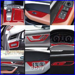 27Pcs Red Carbon Fiber Full Interior Sticker Cover Trim For Audi A6 C8 19-21 RHD