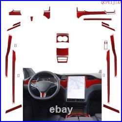 30Pcs Red Carbon Fiber Interior Trim Kit Fits Tesla Model X 2016-20 & S 2012-20