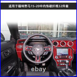32pcs/set Red Carbon Fiber Car Interior Stickers Trim For Ford Mustang 2015-2017