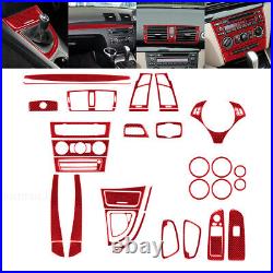 39pcs Red Carbon Fiber Interior Full Kits Trim Cover For BMW 1 Series E82 E88