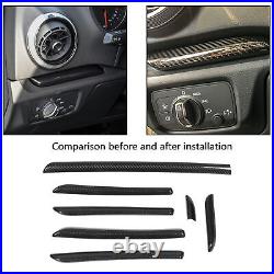 7PCS Car Interior Console Trim 3K Glossy Carbon Fiber RS Style Smooth Surfac SLS