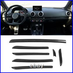 7PCS Car Interior Console Trim 3K Glossy Carbon Fiber RS Style Smooth Surfac SLS