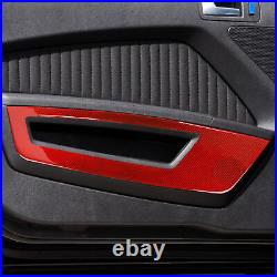 Car 4Pcs Red Carbon Fiber Interior Door Panel Cover Trim For Ford Mustang