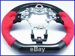 Carbon Fiber D-Shape Red Suede Alcantara Steering Wheel for 15-20 SUBARU WRX STI