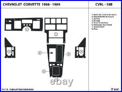 Carbon Fiber Dash Trim Kit for CHEVROLET CORVETTE 1986-1989 with manual shifter