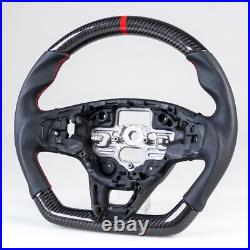 Carbon Fiber Flat Bottom Leather Red Steering Wheel For Ford Focus Kuga 20-23