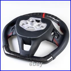 Carbon Fiber Flat Bottom Leather Red Steering Wheel For Ford Focus Kuga 20-23 Carbon Fiber Flat Bottom Leather Red Steering Wheel For Ford Focus Kuga 20-23