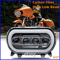 DOT LED Headlight Hi/Low Beam DRL Interior Carbon Fiber For Road Glide 2015-2023