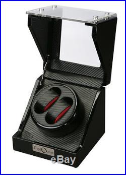 Diplomat Black Wood Dual Watch Winder Box with Carbon Fiber Interior Double Two