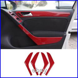 For Volkswagen Golf 09-12 RHD Red Carbon Fiber Interior Door Armrest Cover Trim