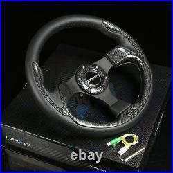 Nrg 320mm 6hole Pilota Steering Wheel Black Leather Carbon Fiber Pattern Inserts