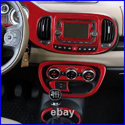 Red Carbon Fiber Interior Central Console Panel Cover Trim For Fiat 500L RHD