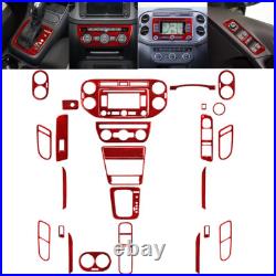 Red Carbon Fiber Interior Full Kits Sticker Trim For VW Tiguan 2013-17