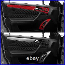 Red RHD Carbon Fiber Interior Door Decal Cover Trim For Benz C-CLASS W203 Type A