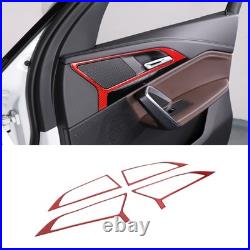 Red Soft Carbon Fiber Interior Door Handle Frame Trim For BMW X1 X2 2023-2024