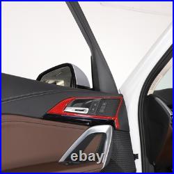 Red Soft Carbon Fiber Interior Door Handle Frame Trim For BMW X1 X2 2023-2024
