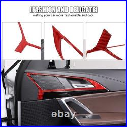 Red Soft Carbon Fiber Interior Door Handle Frame Trim For BMW X1 X2 2023-2024