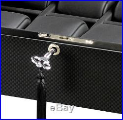 Volta 8 Watch Case Carbon Fiber Display Box with See Through Top Black Interior